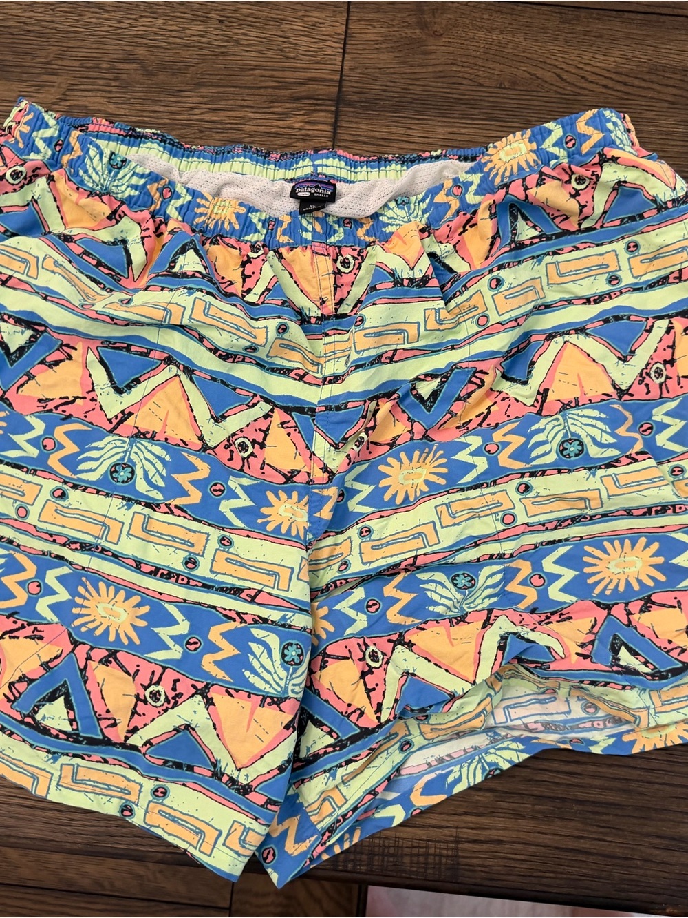 Patagonia Men’s Bright Blue, Yellow & Coral Geometric Athletic Shorts